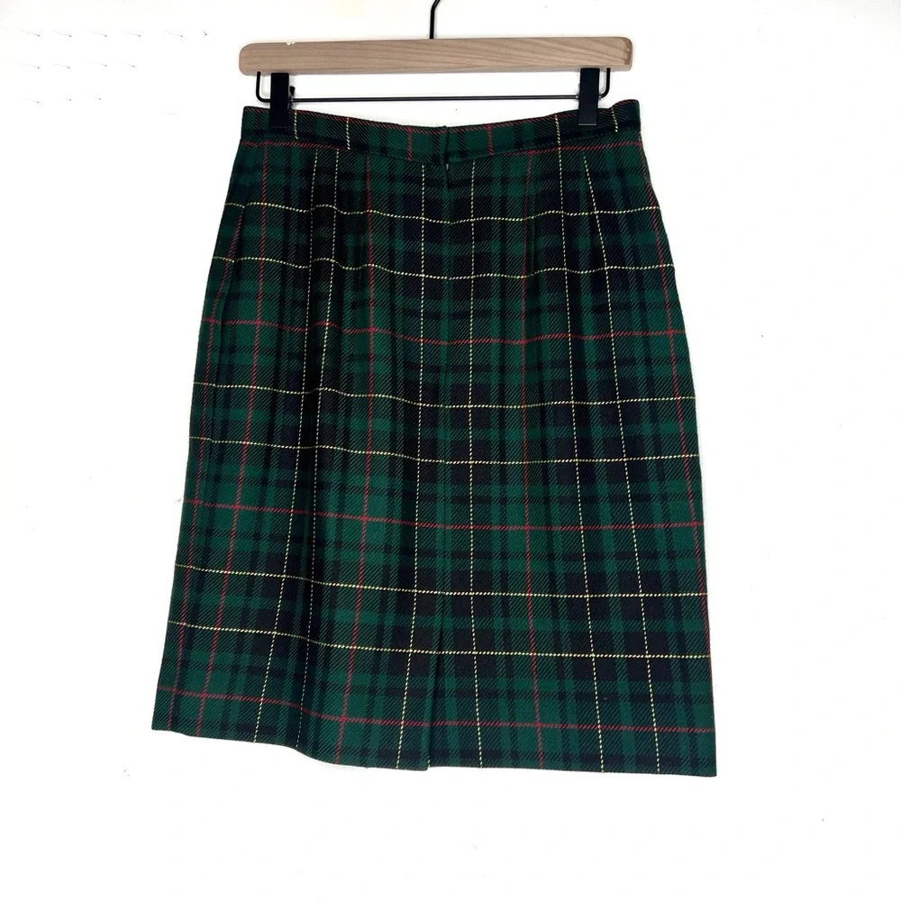 Vintage Talbots Wool Plaid Skirt Green Tartan A-Line Preppy Fall 10 - Picture 4 of 5